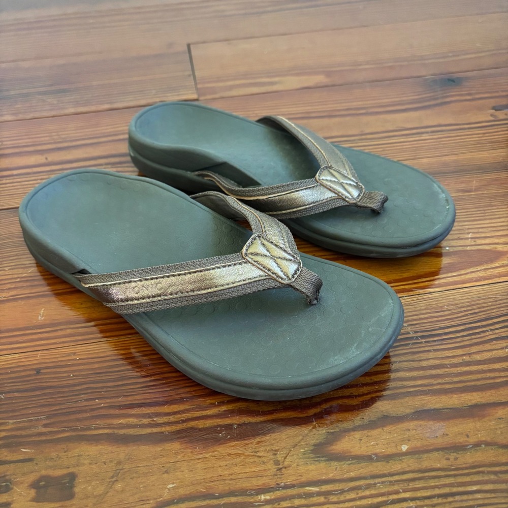 Vionic Tide II Women Orthotic Sandals Flip Flops Bronze Metallic Size 6 US 36 EU